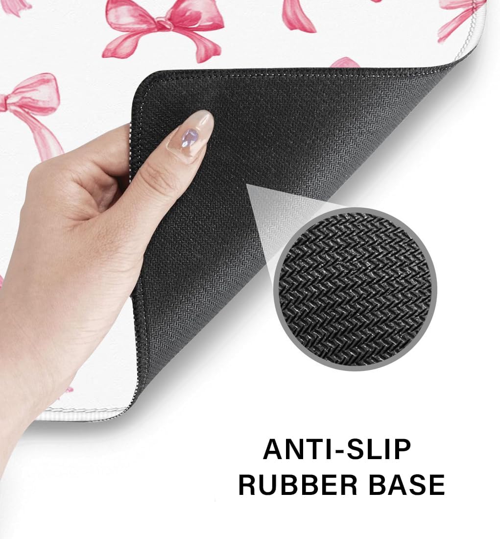 Desk Pad and Keyboard Wrist Rest, Large Mouse Pad + Keyboard Pad+Mouse Wrist Support, Non-Slip Desk Mat Protector for Office, Home 31.5×11.8 Inches Pink Bow