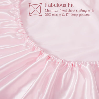Homiest 2-Pieces Ruffle Pillow Case & Satin Fitted Sheet Set, Blush Pink Twin Satin Sheets with Ruffled Pillow Shams, 15 Inch Deep Pocket, Cute & Coquette Silk-Like Bed Set for Decorating Bedroom