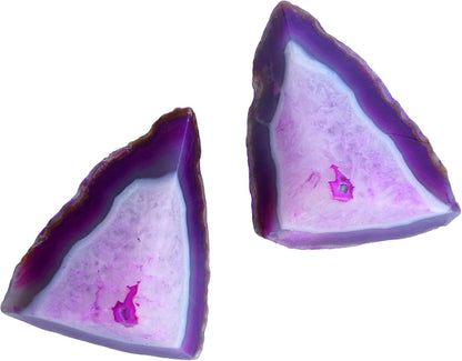 Natural Pink Dyed Agate Geode Bookends - 2 to 3 lb Heavy Duty Rock Crystal Stone Book Ends for Shelves, with Rubber Bumpers, Decorative Book Holders for Home Office