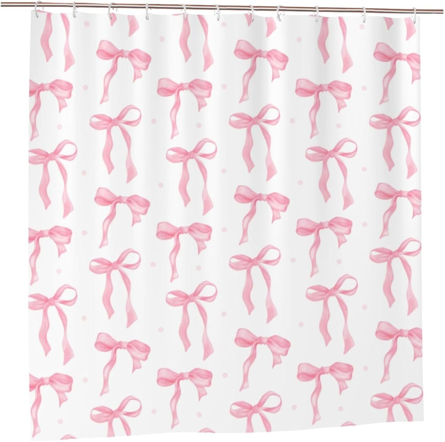 Cute Shower Curtain Pink Bow Fabric Shower Curtains for Bathroom Modern Aesthetic Cloth Shower Curtain Set with Hooks 72x72 Inch, Pink Bow
