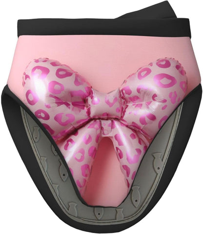 Light Pink Bow Balloon Leopard Pattern Mini Silicone Oven Mitts Heat and Slip Resistant Kitchen Mittens,Short Oven Gloves for Safe Cooking Baking & Grill,5.9"X5.9"