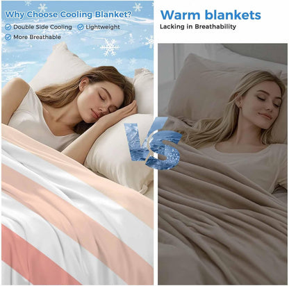 Cooling Throw Blanket for Hot Sleepers, Peach Pink Green Ombre Lightweight Breathable Summer Blanket, Farmhouse Stripe Modern Double-Side Cool Throw Blankets for Sleeping Travel, 30"x40"