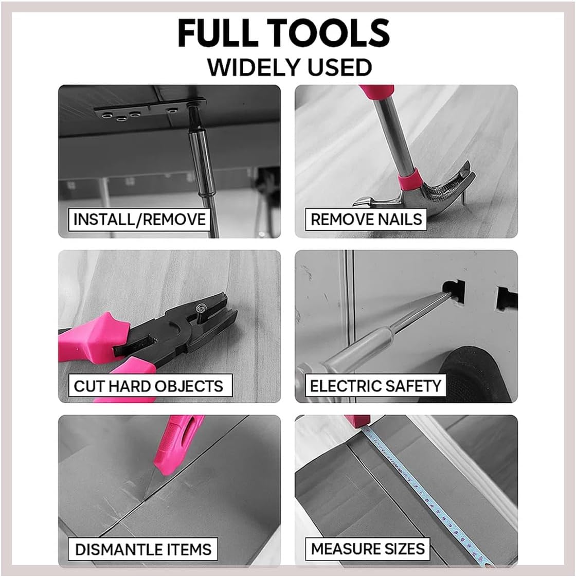 24 Pieces Pink Home Tool Set, mini Tool Box Basics Household Tool Kit Box for Men and Women DIY