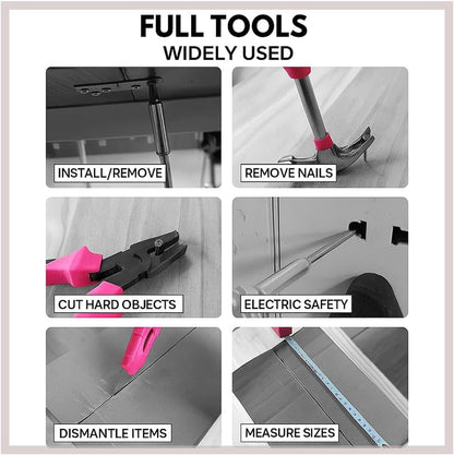 24 Pieces Pink Home Tool Set, mini Tool Box Basics Household Tool Kit Box for Men and Women DIY