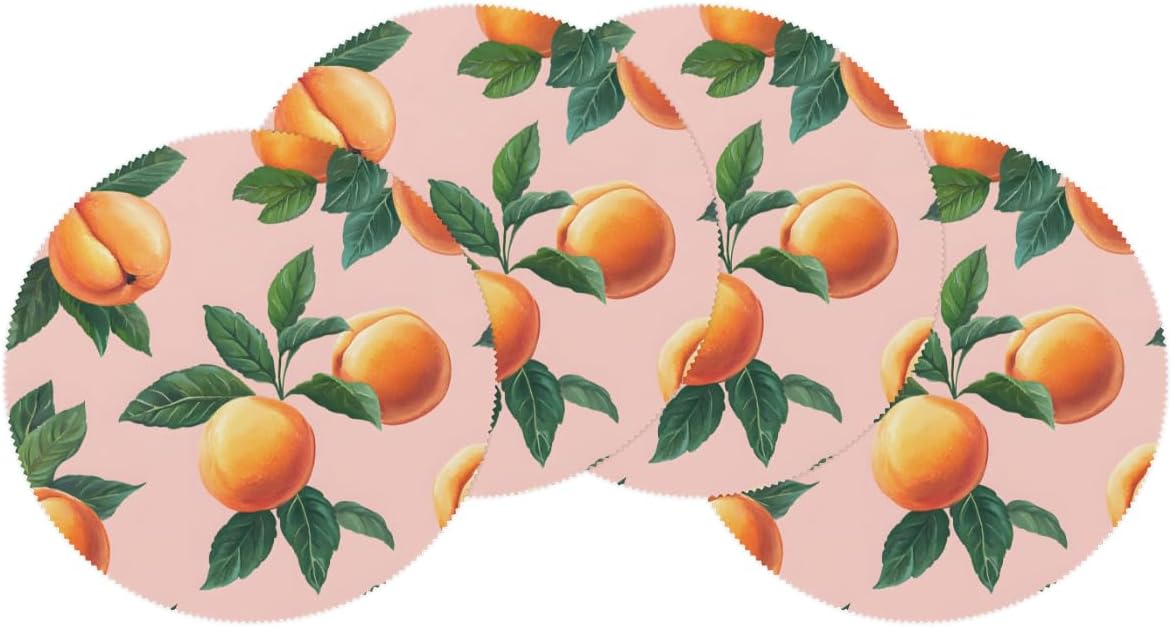 Round Placemat Set of 6-15 Inch Non Slip Heat Resistant Table Mats Washable Place Mats for Kitchen Dining Party Table Decor Peach Pattern