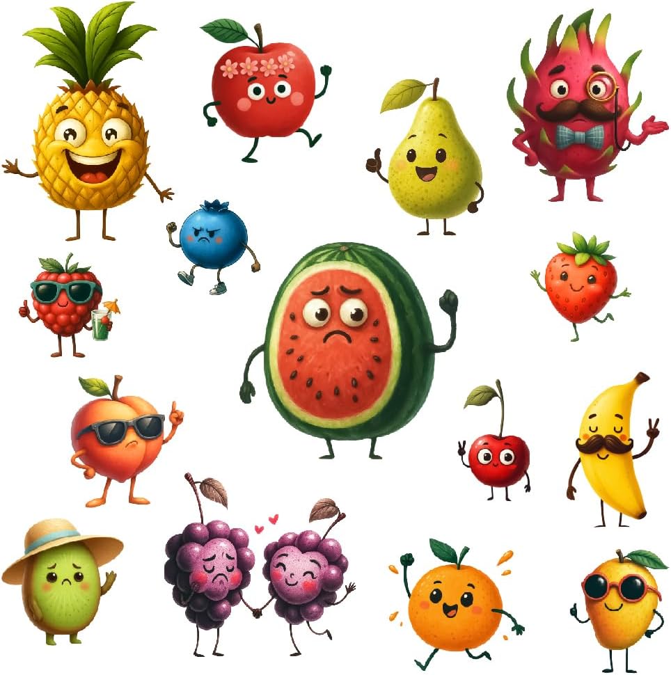 SUPERDANT 15pcs Cartoon Fruits Wall Sticker Pineapple Peach Kitchen Wall Decal Peel and Stick Vinyl Art Decals Home Decor for Dining Room Kids Room Bedroom Livingroom Classroom Decoration Gifts