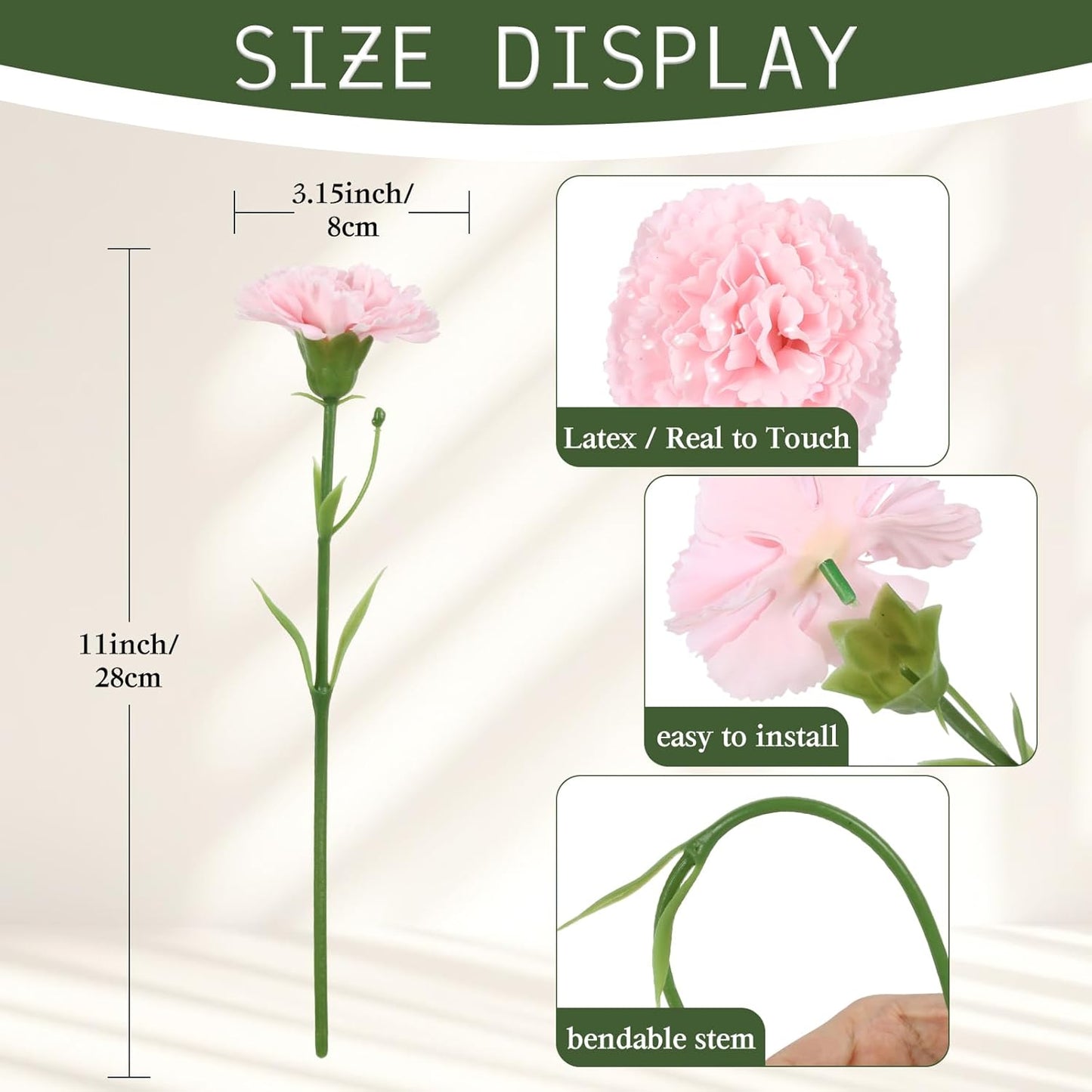 Blush Pink Carnations Artificial Flowers 15pcs Real Touch Carnation Flowers Latex Silk Flowers with Stems for Wedding Bouquets for Bridal Home Table Centerpieces (Latex Nude Pink)