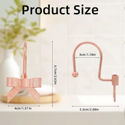 Decorative Shower Curtain Hooks, Luxury Bowknot Shower Curtain Rings, Modern Bow Shower Curtain Hangers, 12PCS Shower Hooks for Home Decor, Bathroom, Bedroom, Living Room (Rose Gold)