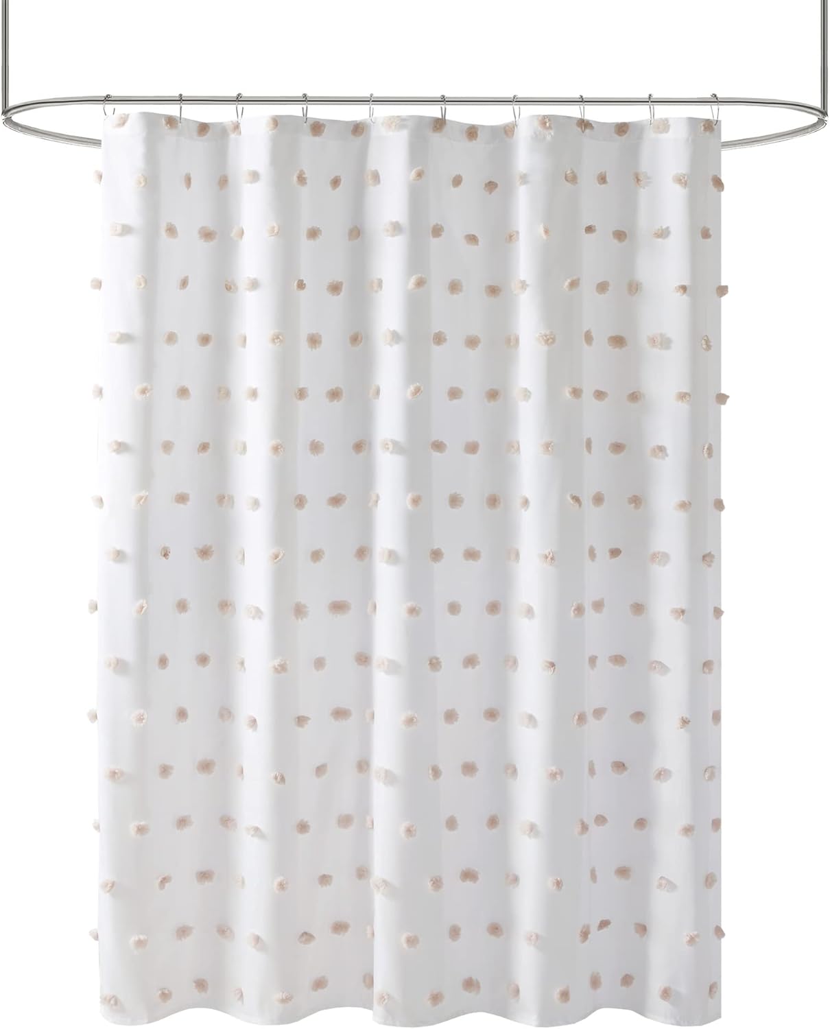 Madison Park Sophie Trendy Shower Curtain with Textured Pom-Poms Accent Modern Bathroom Décor, Machine Washable Bath Privacy Screen, 72 in x 72 in, White/Blush