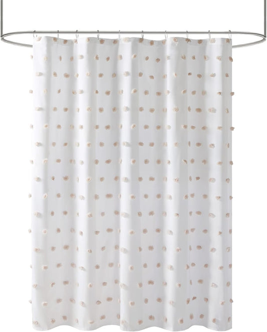 Madison Park Sophie Trendy Shower Curtain with Textured Pom-Poms Accent Modern Bathroom Décor, Machine Washable Bath Privacy Screen, 72 in x 72 in, White/Blush