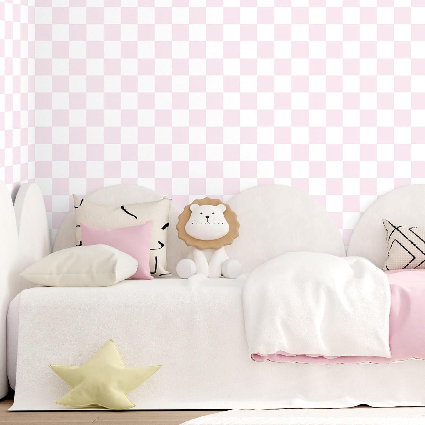 Pink and White Wallpaper Peel and Stick Checkered Wallpaper Pink Wall Paper Peel and Stick Modern Geometric Wallpapers for Girls Bedroom Kids Room 17.5" x 118" Adhesive Vinyl Contact Paper