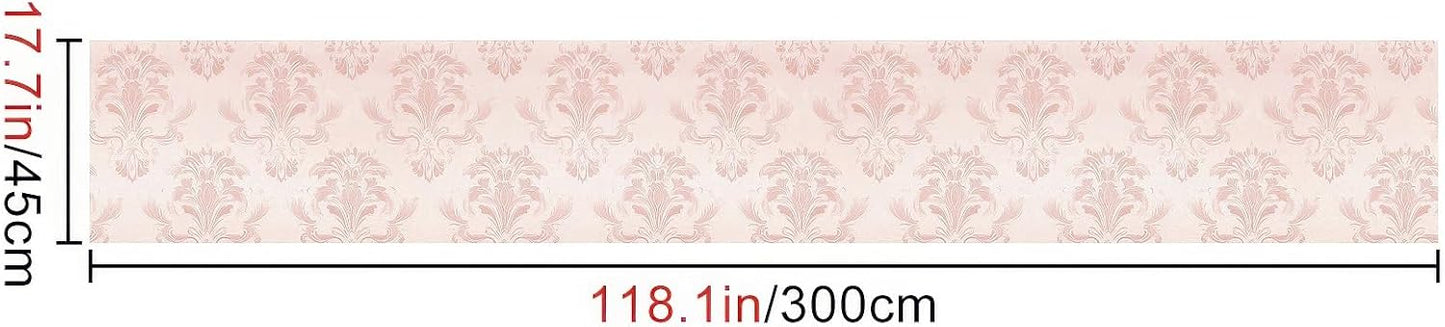 HOMETITUTE Wallpaper Peel and Stick Soft Pink Classic Damask Contact Paper Wall Paper Stick 17.7" x 118.1" Self Adhesive Removable Vinyl Wall Covering Bedroom Kitchen Bathroom Home Decor