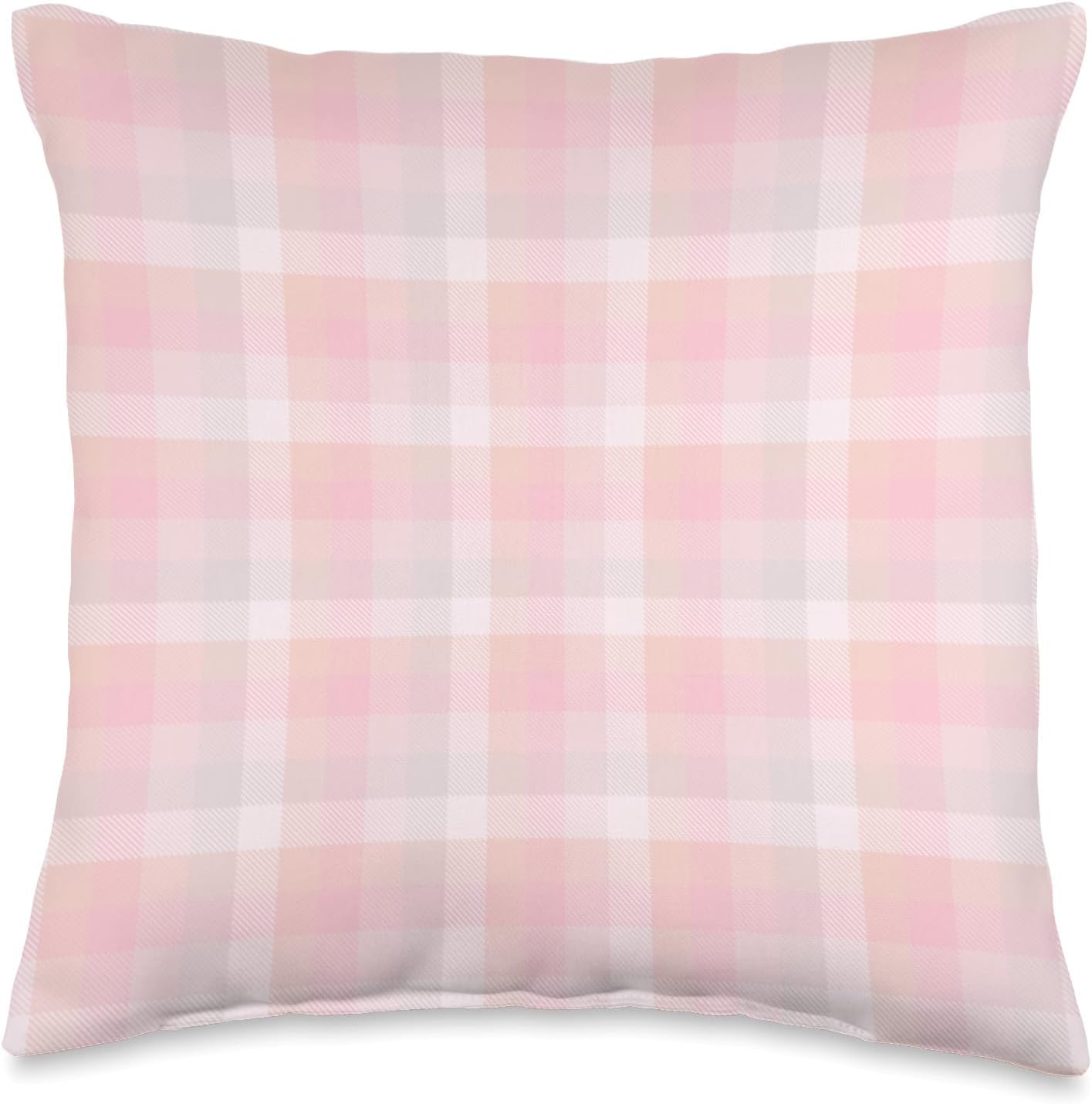 Cute Pastel Pink Peach Plaid Check Gingham Checkered Pattern Throw Pillow