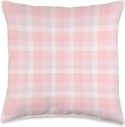 Cute Pastel Pink Peach Plaid Check Gingham Checkered Pattern Throw Pillow