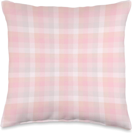 Cute Pastel Pink Peach Plaid Check Gingham Checkered Pattern Throw Pillow