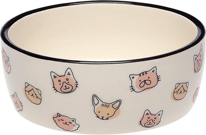 Pearhead Ceramic Cat Bowl, Holds 12 oz, Whisker-Friendly Pet Dish for Food and Water, Cute Cat Face Design