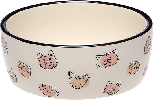 Pearhead Ceramic Cat Bowl, Holds 12 oz, Whisker-Friendly Pet Dish for Food and Water, Cute Cat Face Design