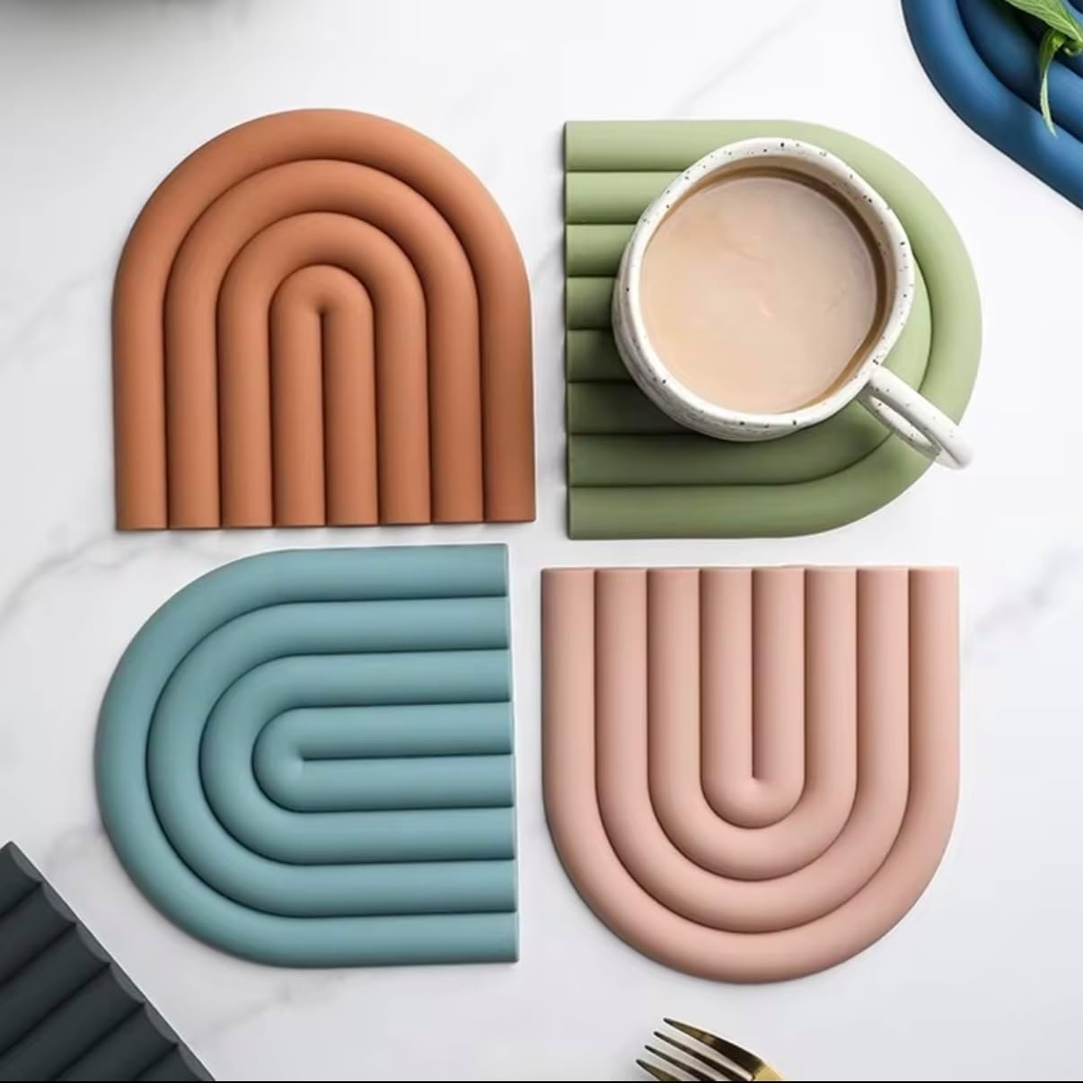 Bare & Balanced Silicone Heat Resistant Trivet Mats – Multipurpose Non-Slip Kitchen Hot Pads, Insulated Coasters & Pot Holders – Modern Placemats for Dining Table & Countertop – Set of 2 (Blush Pink)