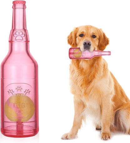 Water Bottle Dog Toy for Aggressive Chewers,Ball in Bottle Rubber Dog Toy,Cute Interactive Pet Rubber Cruncher for Dogs Aggressive Chewers Large/Medium/Small(Pink)
