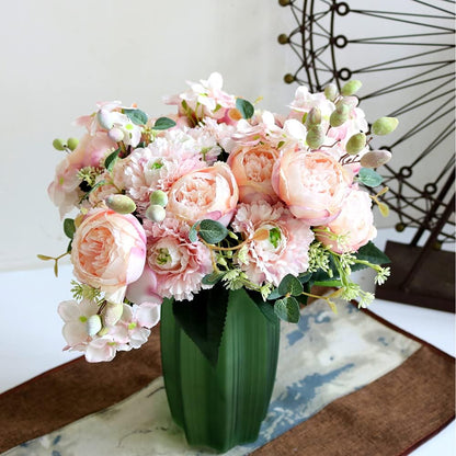 ASTRYAS Artificial Peony Flower 2Pcs Silk Peonies Fake Peony Flowers Floral Arrangements Dining Table Centerpieces for Kitchen Bridal Wedding Party Decor(Light Pink)