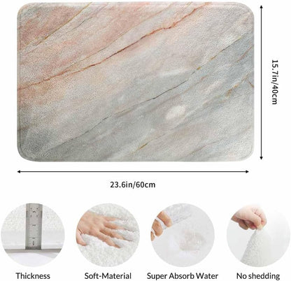 Marble Bath Mat for Bathroom Light Marble Texture Stone Rock Floor Grey Pink Bath Rugs Door Mat Non Slip Rubber Backed Bathroom Floor Mat for Bathtub Sink Shower 16"X24"