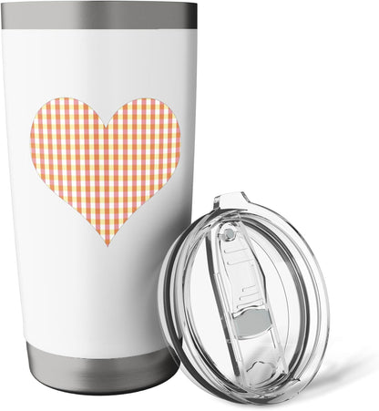 Cute Peach Yellow Plaid Checkered Gingham Pattern Minimalist Stainless Steel Insulated Tumbler
