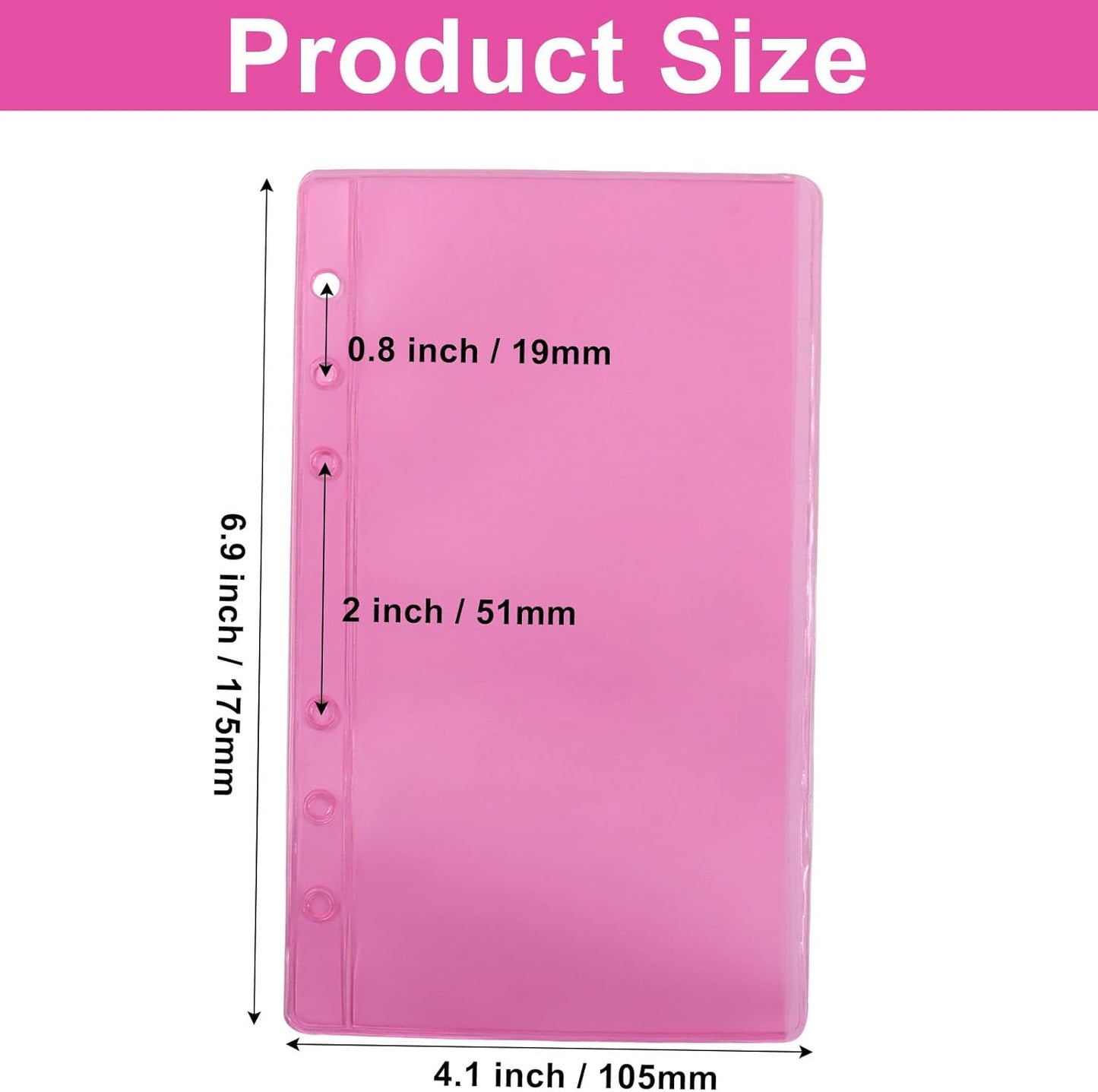 Bonsicoky 24 PCS A6 Binder Pockets with No Zippers, Pink Budget Cash Envelopes for 6-Ring Budget Binder, PVC Side Open Loose Leaf Bags for Cash Stuffing System, Waterproof Money Organizer Pouches