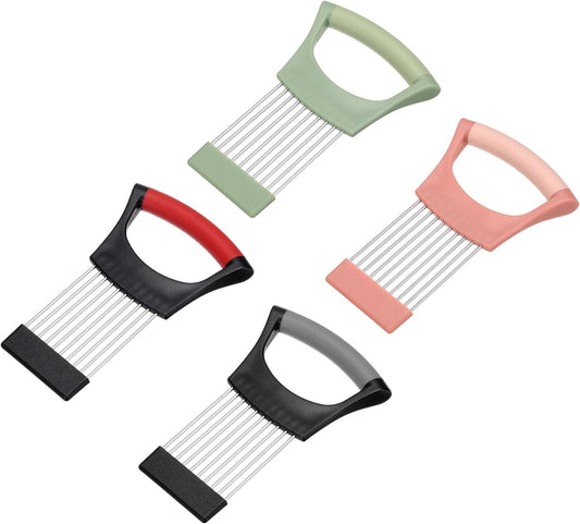 uxcell 4 Pcs Onion Slicer Holder, Stainless Steel Vegetable Cutting Holder Food Cutter Tool for Slicing Storing Onions Tomatoes Potatoes Avocados Apples, Black Red/Black Grey/Green/Pink