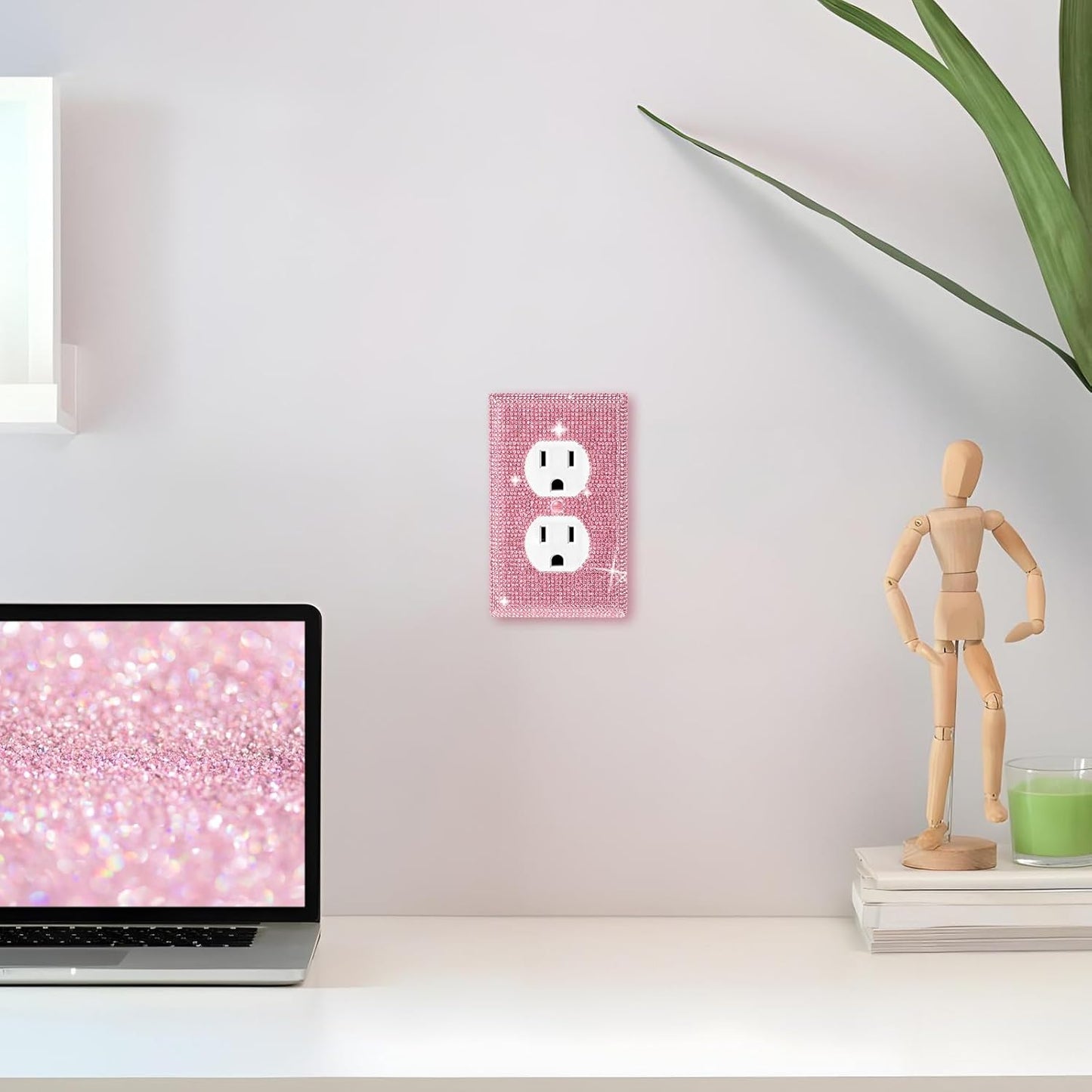 ElevateTech Glitter Light Switch Covers, 2 Pcs Shiny Pink Rhinestones Outlet Covers Wall Plate Bling Crystal 2 Duplex Light Plate Switch Decorative Wall Plate Cover Gift for Room Decor (Pink)