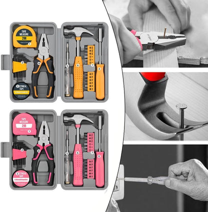 24Pc Tool Kit – Mini DIY Household Set With Bits, Essential Tools For Home Repairs & Projects(Pink)