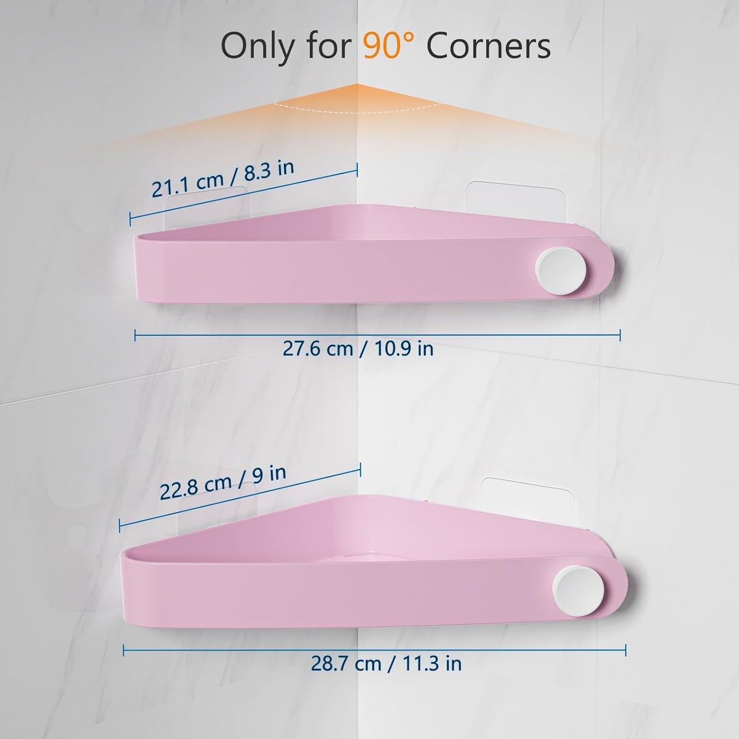 Sotfamily Plastic Shower Caddy Corner (for 90° Only), 4 Pack Adhesive Corner Shower Shelves for Bathroom Organizers and Storage, Pink