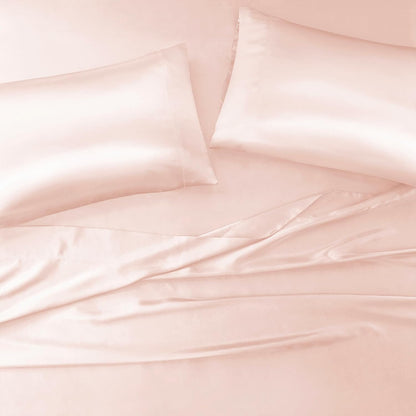 Madison Park Essentials Set of 2 Satin Pillowcase for Hair & Skin, Luxuriously Soft, Silky with Natural Sheen Luster, Cool to Touch, Wrinkle-Free, Machine Washable, Standard Blush 2 Piece
