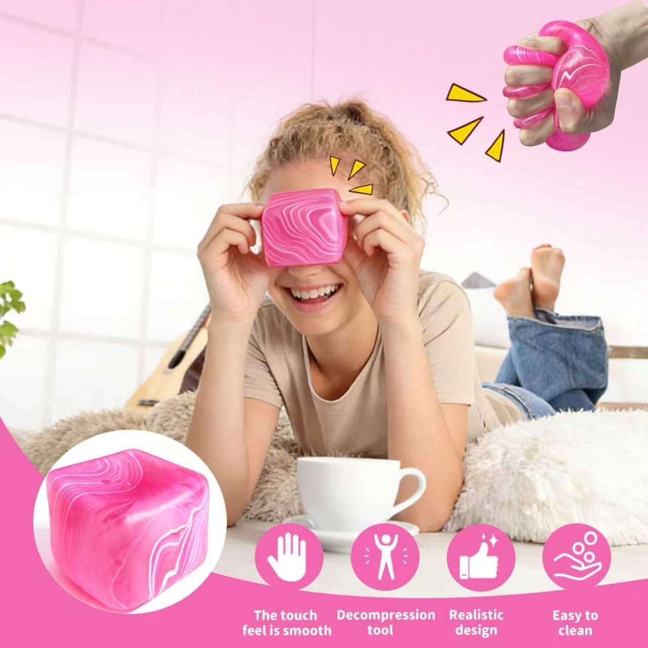 2.2 Inch Slow Rise Fidget Toys,Squishies Ice Cube Shape, Sensory Toy for Kids, Stress Relief Squeeze Balls, Easter Basket Stuffers for Boys Girl(Pink)