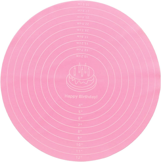 Silicone Baking Mat, Round Silicone Cake Mat with Measurements, Reusable Non-Stick and Heat Resistant Baking Sheet for Rolling Dough, Making Cake, Bread or Cookie (Pink)