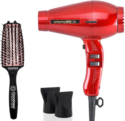 Turbo Power TwinTurbo 3800 Ionic & Ceramic Cranberry Hair Dryer and Miracle Medium Detangling Brush Blush Pink