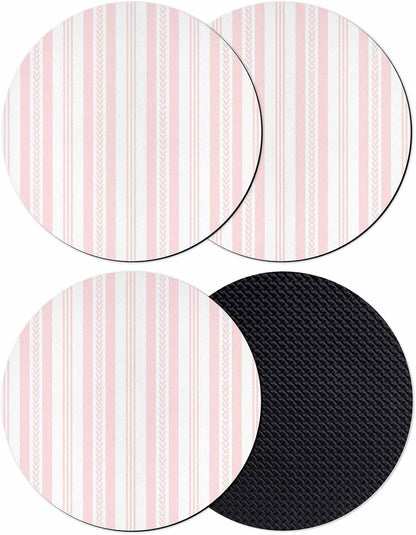 Pink Line Striped Coasters Set of 4 Absorbent Coasters for Drinks Coffee Table Decor Diatomaceous Earth Cup Coaster for Bar Desk Accessories Farmhouse Modern Geometric Stripes Gifts for Women 4Inch