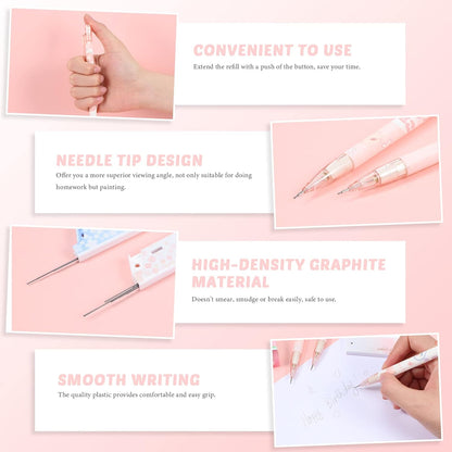 Breling 30 Pcs Kawaii Peach Mechanical Pencil Gift Set 12 Mechanical Japanese Pencils 6 Cute Peach Eraser 12 Tube HB Refill Graduation First Day of School Office Gift(0.5mm)