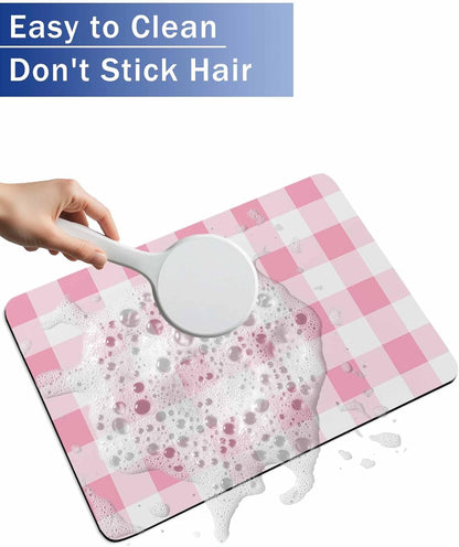 Bath Mat Absorbent Bathroom Rug,Pink Gradient Buffalo Check Non Slip Quick Dry Bath Rugs Diatomite Stone Shower Mat,Modern Geometric Grid Washable Doormat Kitchen Mats