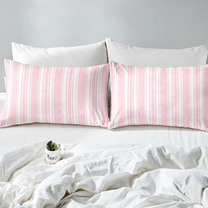 Pink Stripe Girls Fitted Sheet Twin Size,Modern Striped Woman Bedding Set,Minimalist and Neutral Style Bed Sheets 2 Pieces (No Flat Sheet),Farmhouse Fashion Deep Pocket Sheet,1 Pillowcase
