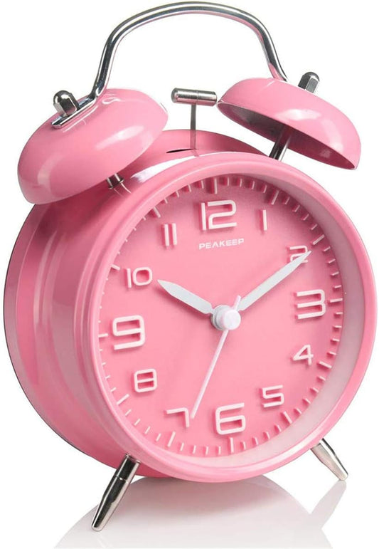 TXY Classical Twin Bell Alarm Clock for Bedroom with Stereoscopic Dial, Frosted Shell, Backlight, Extra Loud Machinical Ringtone, Battery Operated Loud Alarm Clock for Home Office (Pink)