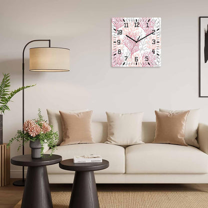 Wall Clock 10in Coral Ocean Silent Non Ticking Square Wall Clock Red Pink Grey Decorative Clock for Living Room Bedroom Office Kitchen Decor