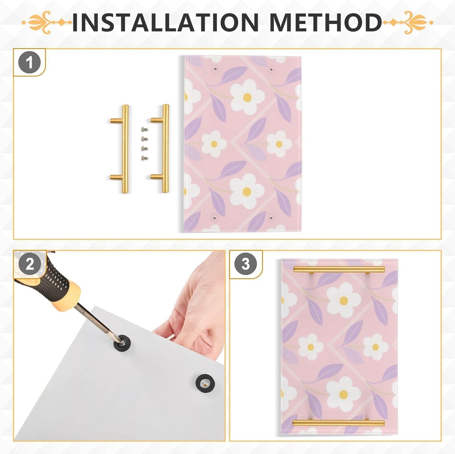 Light Pink White Flower Decorative Kitchen Trays with Handles Large Serving Tray for Jewelry Perfume for Living Room Entryway Bedroom