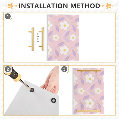 Light Pink White Flower Decorative Kitchen Trays with Handles Large Serving Tray for Jewelry Perfume for Living Room Entryway Bedroom