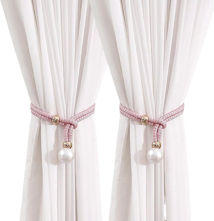 2 Pack Curtain Tiebacks Handmade Decorative Curtain Holdbacks Rope Outdoor Farmhouse Tie Backs for Curtains Curtain Holders for Drapes Home Office Hotel Decor (Pink)