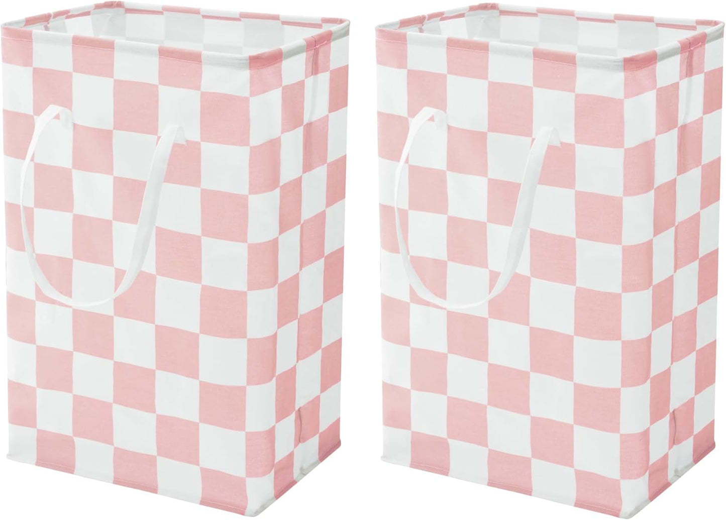 Checkered Laundry Hamper, Pack of 2, Large Pink Collapsible Cloth Hampers Basket for Storage Girls Wome Organization Cute Aesthetic, 2 x 75L