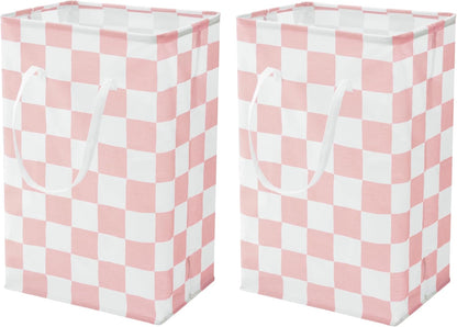 Checkered Laundry Hamper, Pack of 2, Large Pink Collapsible Cloth Hampers Basket for Storage Girls Wome Organization Cute Aesthetic, 2 x 75L