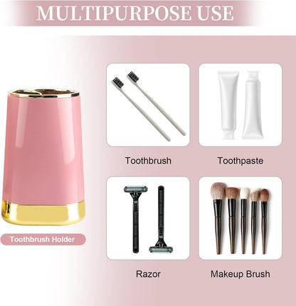 Bathroom Accessories Set, 2Piece Pink and Gold Bathroom Accessories Include Soap Dispenser and Toothbrush Holder for Modern Bathroom Decor