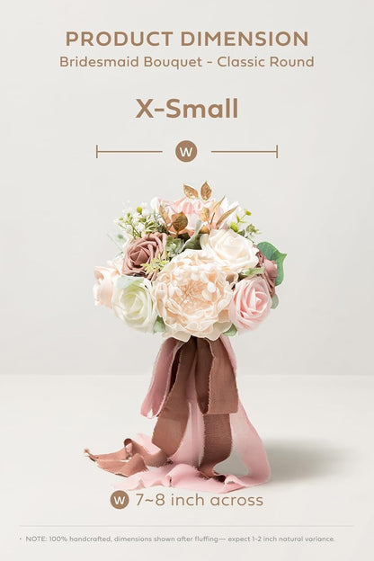 Ling's moment Dusty Rose Artificial Wedding Flower Bouquet for Bridesmaid Pink Floral Bouquet Blush Bridesmaid Bouquets with Ribbon Ceremony Anniversary,7-inch Diameter