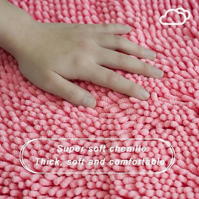 U-Shaped Toilet Rug, Chenille Contour Bathroom Mat, Non-Slip PVC Backing, Machine Washable, 20x20, Pink