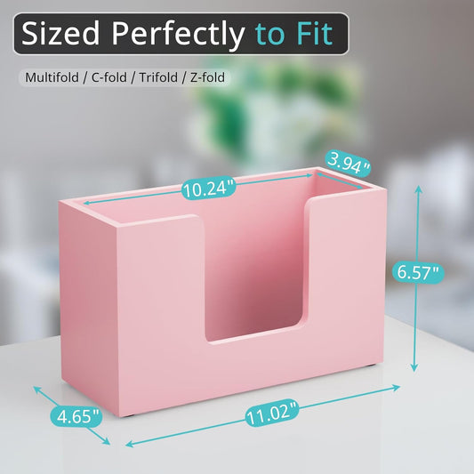 Paper Towel Dispenser Countertop, Wooden Bathroom Paper Towel Holder, Pink Napkin Holder for Kitchen, Countertop Multifold C-Fold, Z-Fold, Trifold Paper Hand Towel Dispenser for Bathroom Toilet